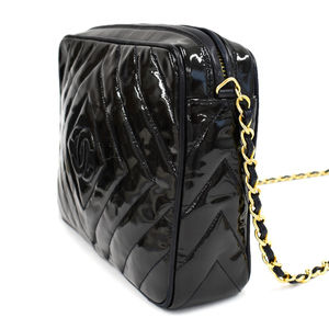 Chanel Mark Chain Coco Black Shoulder Leather Stitch Bag Patent